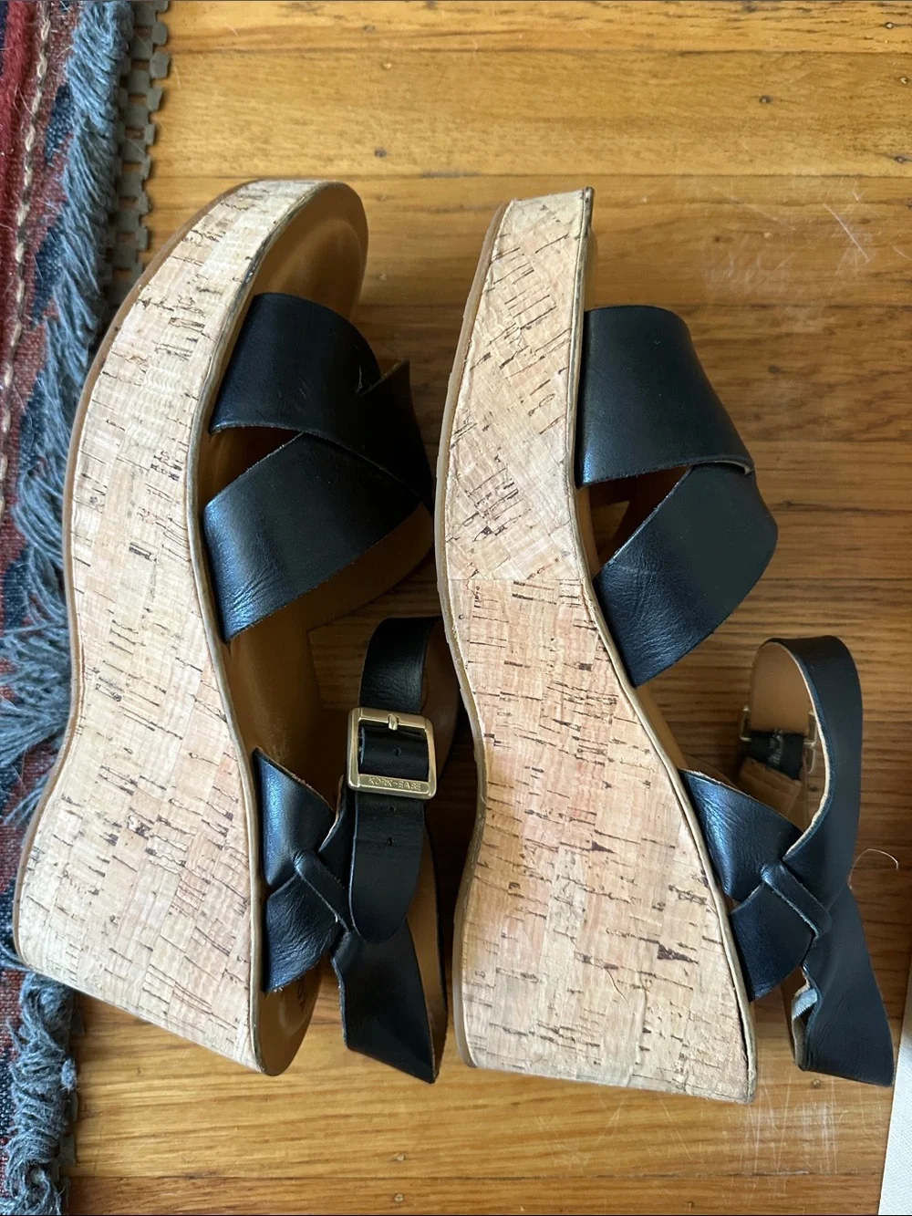 Kork-Ease Black Leather Ava Crossband Sandals with Cork-Style Platform Heel 11